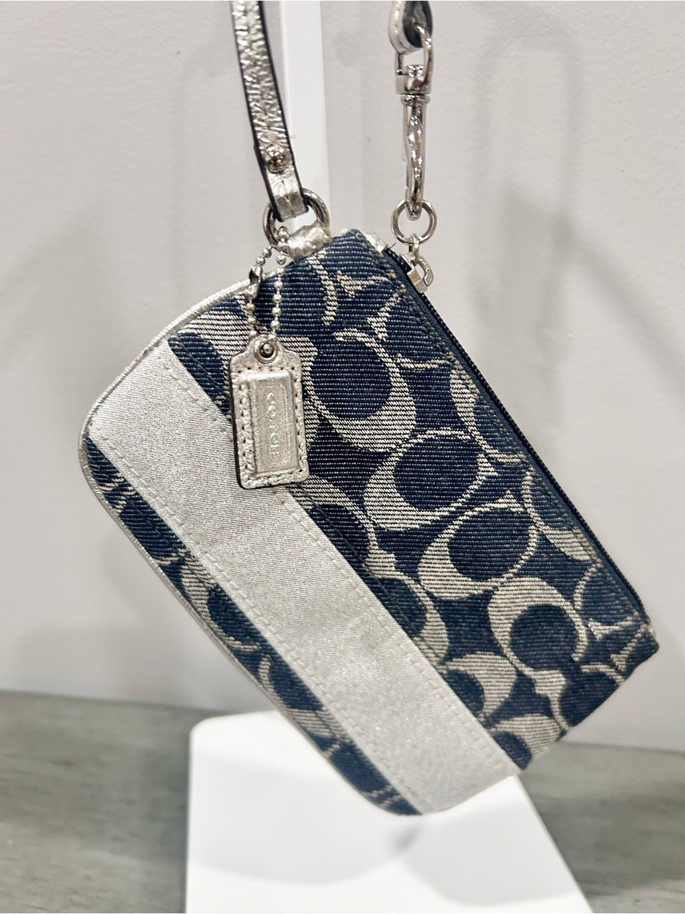 Coach Signature Denim and Silver Wristlet